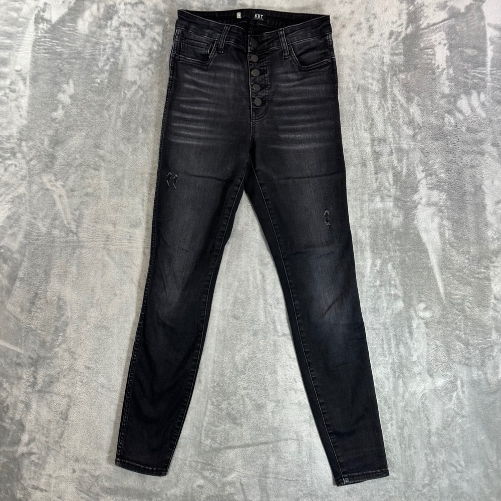 KUT from the Kloth High Rise Button Fly Skinny Jeans Women's Size 4 Faded Black
